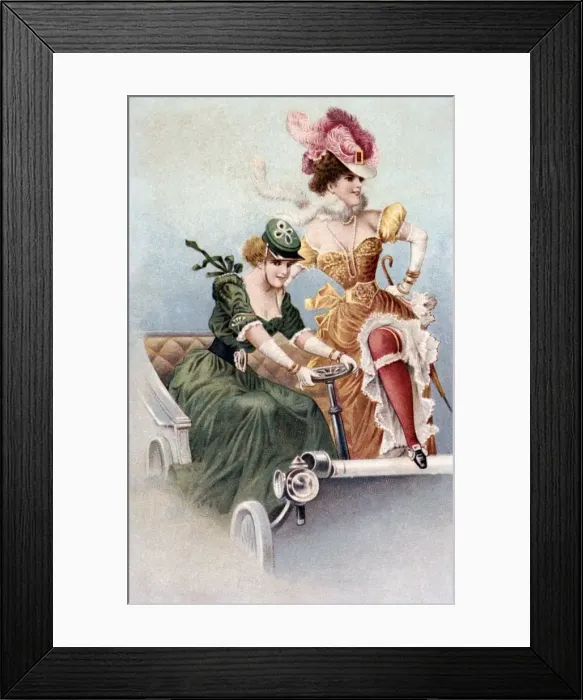 Framed Print : Moulin Rouge showgirls posing in an old fashioned car Framed Print : Moulin Rouge showgirls posing in an old fashioned car
