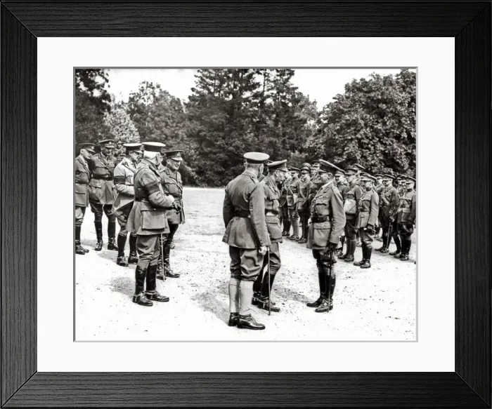 Framed Print : King George V with RAF pilots, Western Front, WW1 Framed Print : King George V with RAF pilots, Western Front, WW1