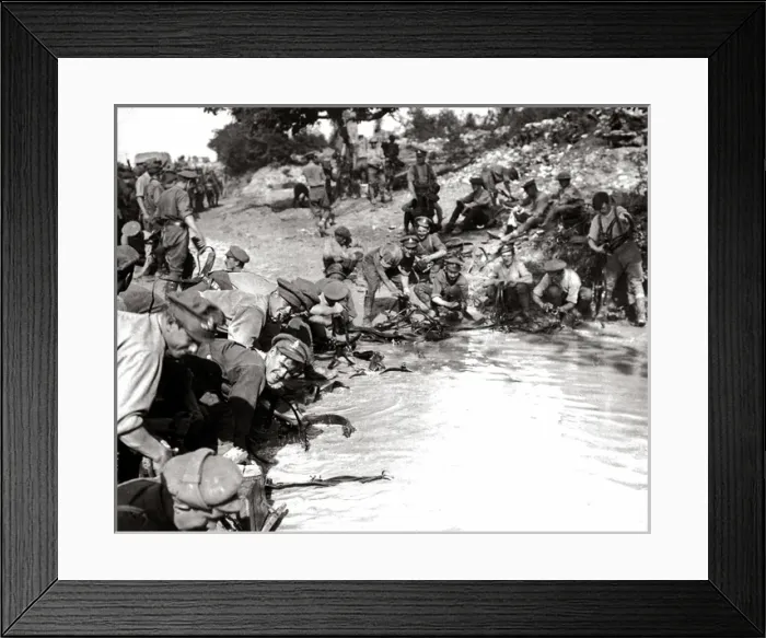 Framed Print : British soldiers cleaning harness in pond, WW1 Framed Print : British soldiers cleaning harness in pond, WW1