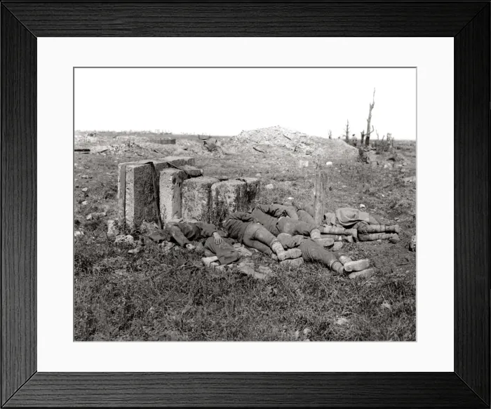Framed Print : British soldiers sleeping after a long march, WW1 Framed Print : British soldiers sleeping after a long march, WW1