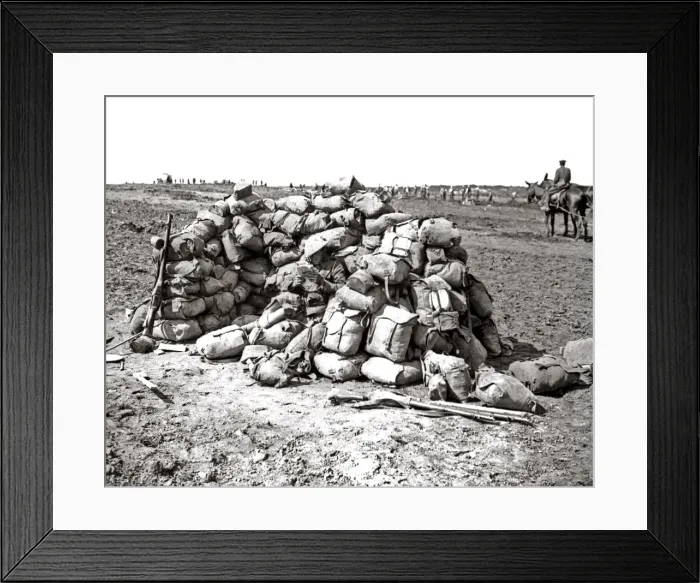 Framed Print : Packs turned into a shelter, Western Front, WW1 Framed Print : Packs turned into a shelter, Western Front, WW1