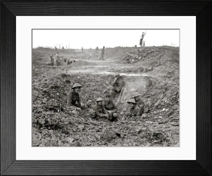 Framed Print : British soldiers sheltering in shell hole, Western Front, WW Framed Print : British soldiers sheltering in shell hole, Western Front, WW