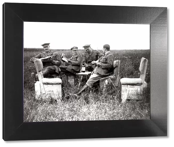 British officers relaxing, Western Front, WW1