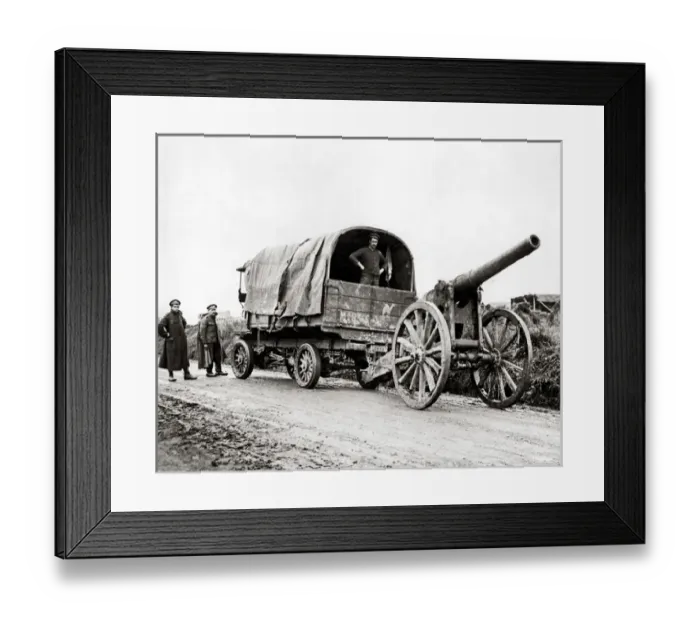 Framed Print : British soldiers towing captured German gun, WW1 Framed Print : British soldiers towing captured German gun, WW1