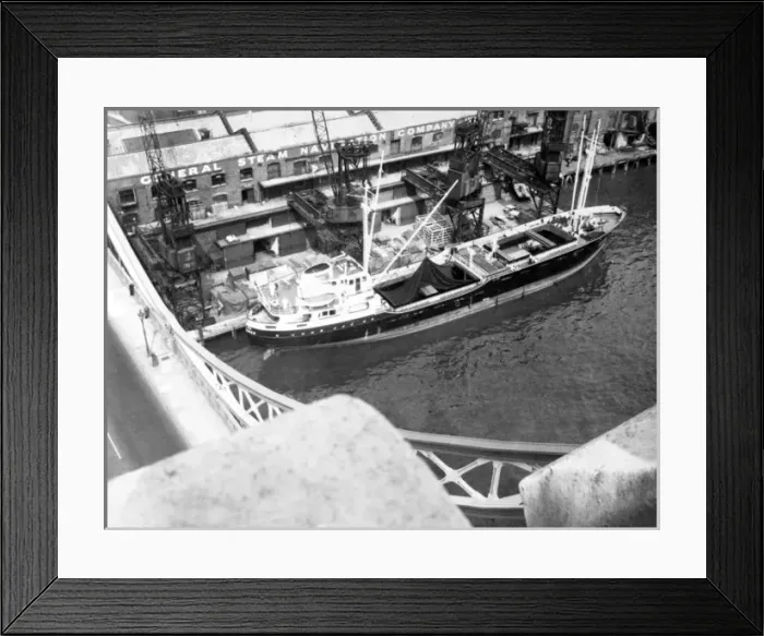 Framed Print : A ship moored near Tower Bridge, London Framed Print : A ship moored near Tower Bridge, London