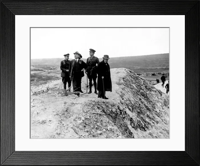 Framed Print : Lloyd George on edge of mine crater, Western Front, WW1 Framed Print : Lloyd George on edge of mine crater, Western Front, WW1