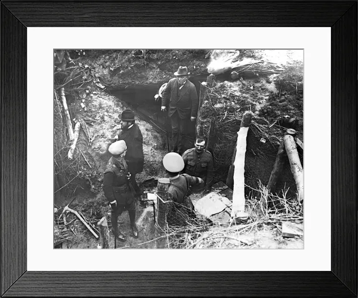 Framed Print : Lloyd George emerging from German dugout, WW1 Framed Print : Lloyd George emerging from German dugout, WW1