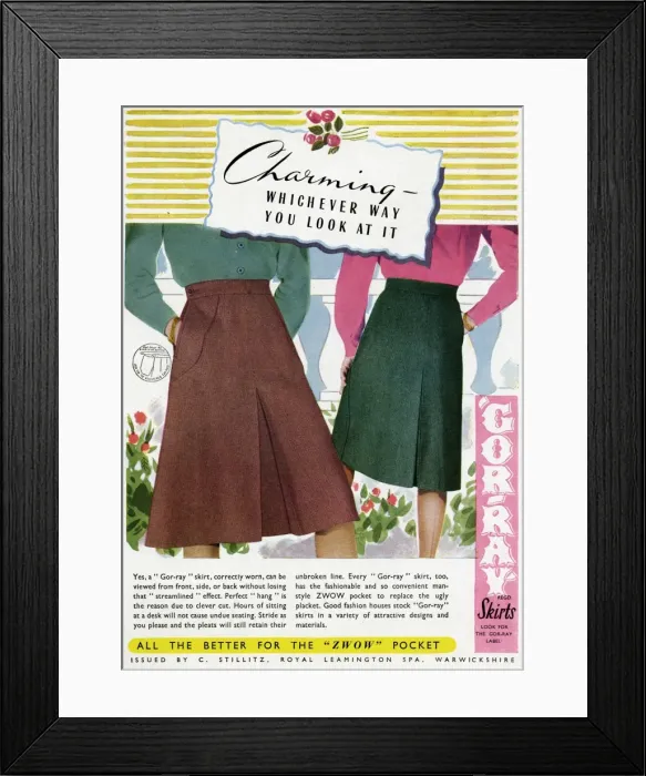 Framed Print : Advert for Gor-ray Koneray pocket skirts 1945 Framed Print : Advert for Gor-ray Koneray pocket skirts 1945