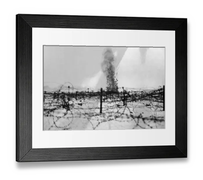 Framed Print : Shell bursting on front line trench, Western Front, WW1 Framed Print : Shell bursting on front line trench, Western Front, WW1