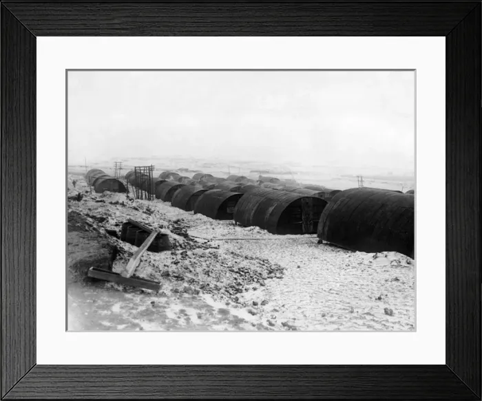 Framed Print : Row of Nissen huts at a rest camp, Western Front, WW1 Framed Print : Row of Nissen huts at a rest camp, Western Front, WW1