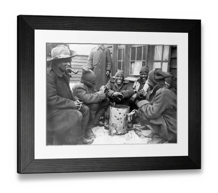 Framed Print : Black soldiers keeping warm, Western Front, France, WW1 Framed Print : Black soldiers keeping warm, Western Front, France, WW1