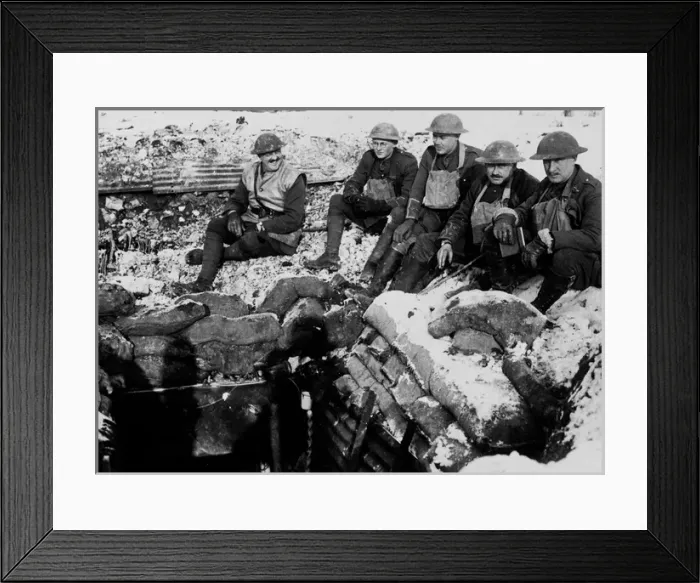 Framed Print : British officers outside dugout, Western Front, WW1 Framed Print : British officers outside dugout, Western Front, WW1