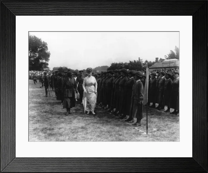 Framed Print : Queen Mary and King George V inspecting a group of women Framed Print : Queen Mary and King George V inspecting a group of women