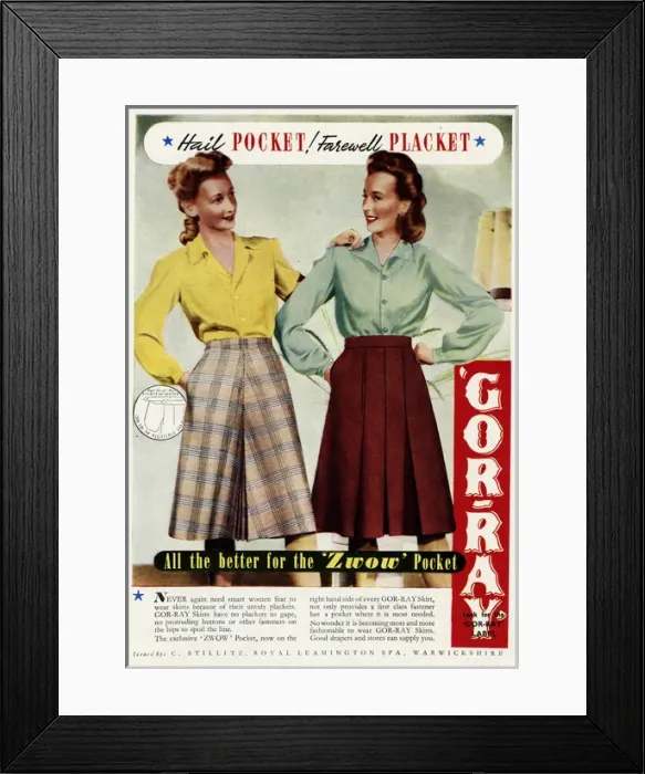 Framed Print : Advert for Gor-ray Koneray pocket skirts 1943 Framed Print : Advert for Gor-ray Koneray pocket skirts 1943