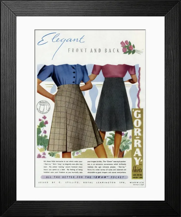Framed Print : Advert for Gor-ray Koneray pocket skirts 1945 Framed Print : Advert for Gor-ray Koneray pocket skirts 1945