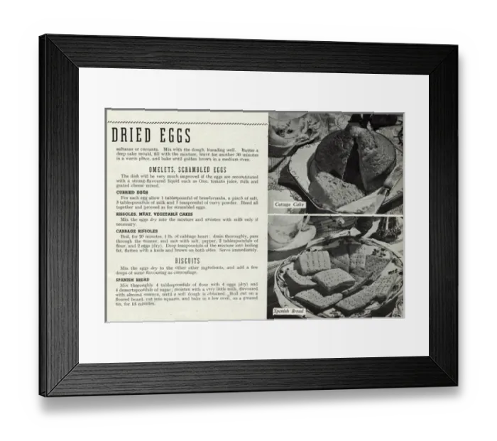 Framed Print : Dried egg recipes 1945 Framed Print : Dried egg recipes 1945