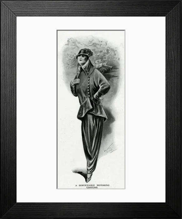 Framed Print : Woman in elegant motoring costume Framed Print : Woman in elegant motoring costume