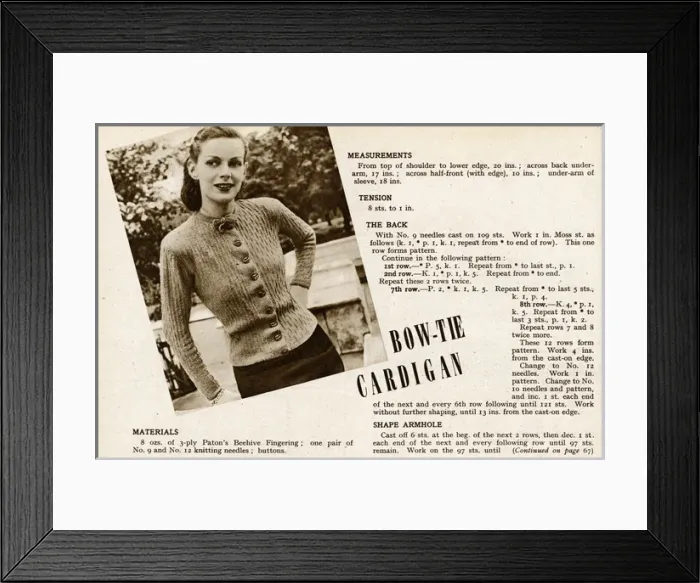 Framed Print : Knitting pattern 1945 Framed Print : Knitting pattern 1945