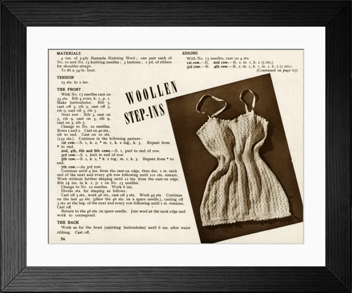 Framed Print : Knitting pattern 1945 Framed Print : Knitting pattern 1945