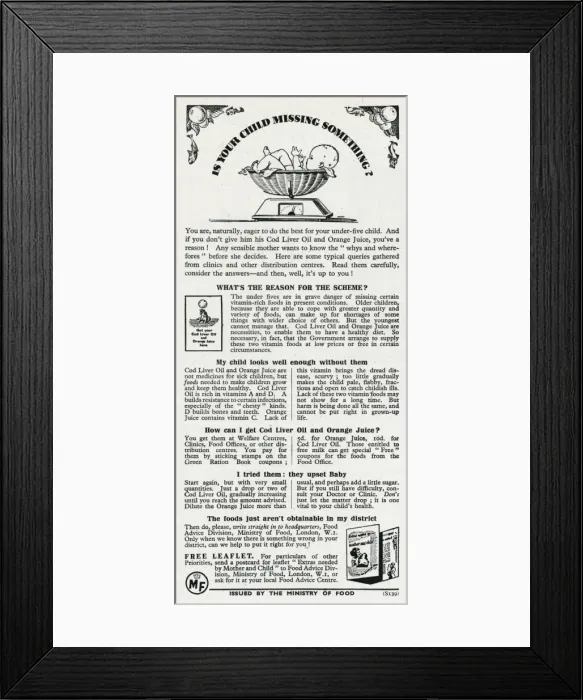 Framed Print : Advert for the Ministry of Food 1946 Framed Print : Advert for the Ministry of Food 1946