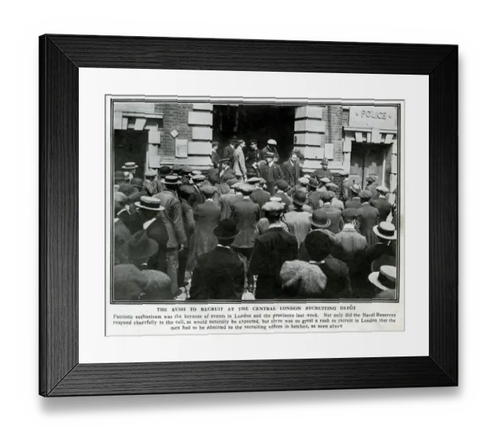 Framed Print : Rush to recruit, Central London Recruiting Depot, WW1 Framed Print : Rush to recruit, Central London Recruiting Depot, WW1