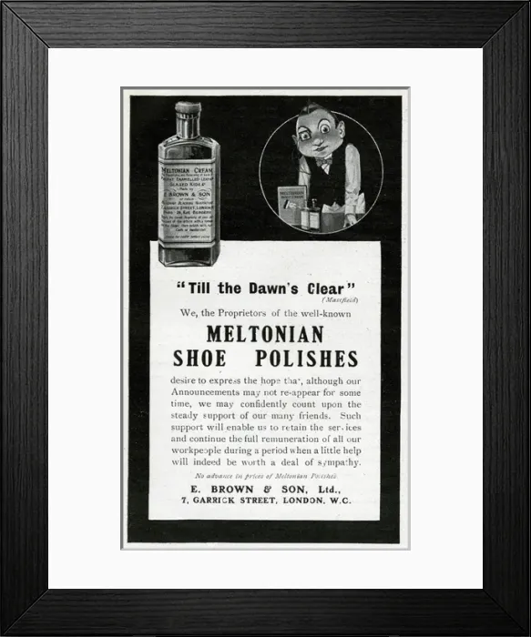 Framed Print : Advertisement for Meltonian Shoe Polishes Framed Print : Advertisement for Meltonian Shoe Polishes