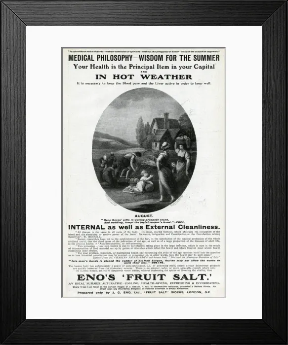 Framed Print : Advertisement for Enos Fruit Salt Framed Print : Advertisement for Enos Fruit Salt