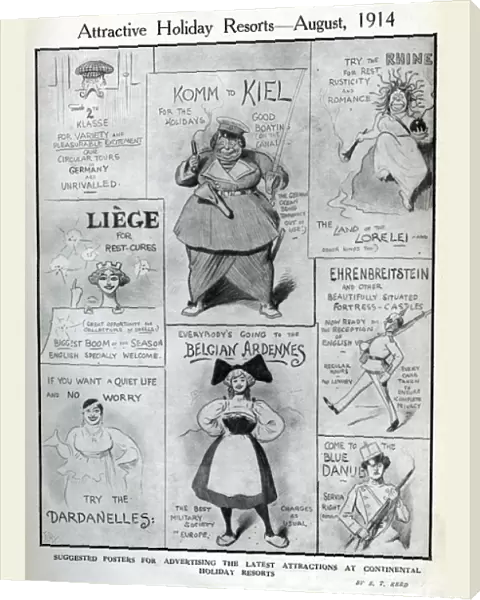 Cartoon, Attractive Holiday Resorts, August 1914, WW1