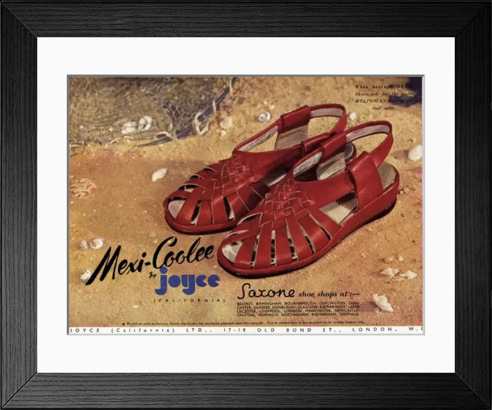 Framed Print : Advert for Mexi-Coolee by Joyce California shoes 1946 Framed Print : Advert for Mexi-Coolee by Joyce California shoes 1946
