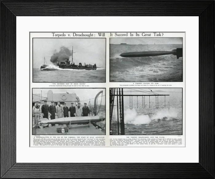 Framed Print : Torpedo boat, torpedo, and crew of HMS Adventure, WW1 Framed Print : Torpedo boat, torpedo, and crew of HMS Adventure, WW1