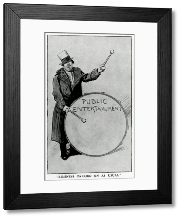 Framed Print : Man banging a drum to advertise public entertainment Framed Print : Man banging a drum to advertise public entertainment
