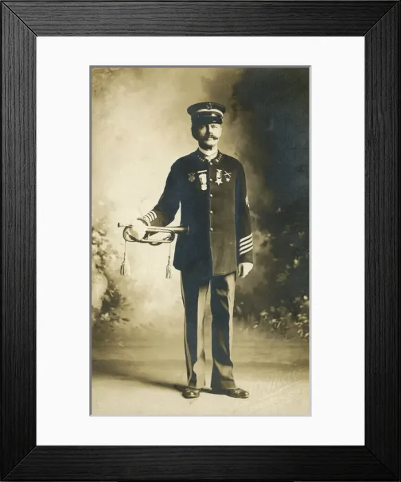 Framed Print : Portrait photograph of an American army officer with a bugle Framed Print : Portrait photograph of an American army officer with a bugle
