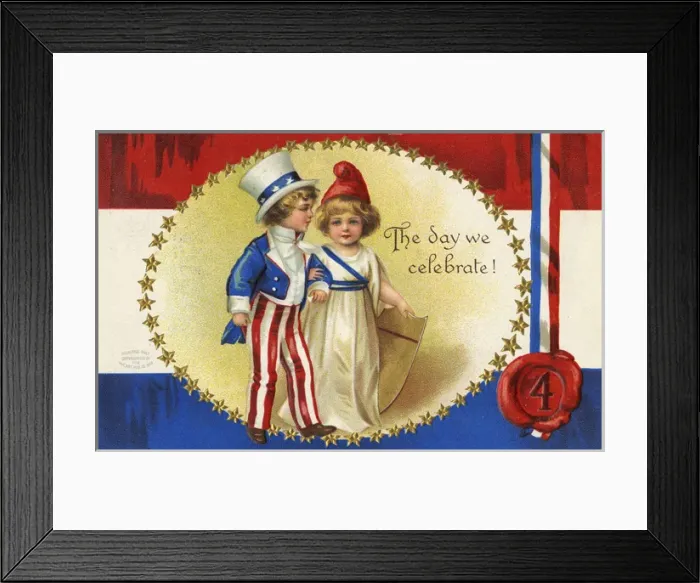 Framed Print : American 4th of July postcard. The day we celebrate Framed Print : American 4th of July postcard. The day we celebrate