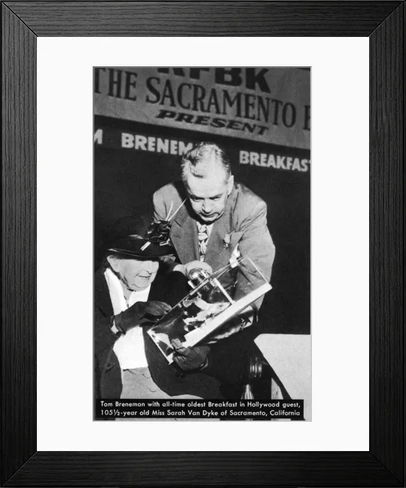 Framed Print : Tom Breneman with eldest guest to his radio show Framed Print : Tom Breneman with eldest guest to his radio show