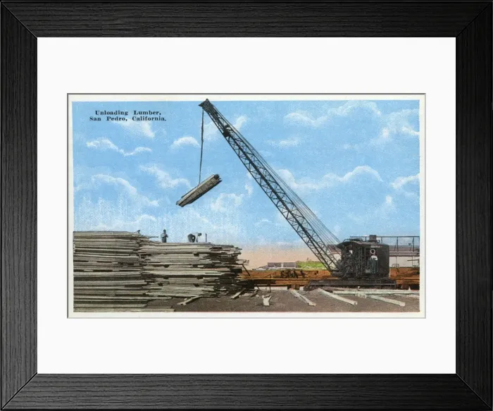 Framed Print : Unloading lumber, San Pedro, California, USA Framed Print : Unloading lumber, San Pedro, California, USA
