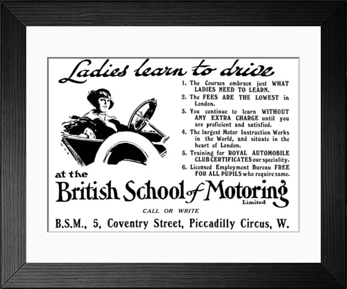 Framed Print : British School of Motoring - ladies learn to drive 1915 Framed Print : British School of Motoring - ladies learn to drive 1915