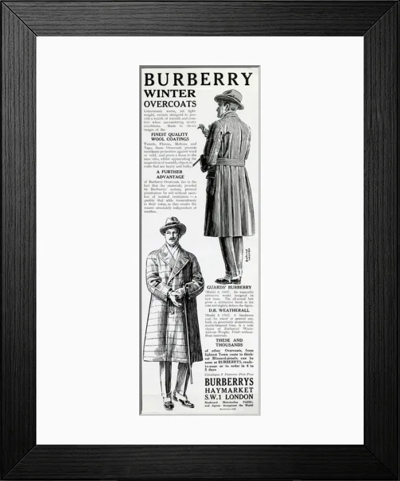 Framed Print : Advert for Burberry winter overcoats 1923 Framed Print : Advert for Burberry winter overcoats 1923