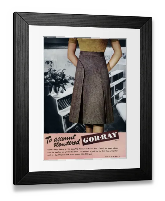 Framed Print : Advert for Gor-ray Koneray pleated skirts 1946 Framed Print : Advert for Gor-ray Koneray pleated skirts 1946