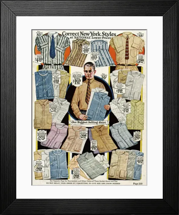 Framed Print : Assortment of mens shirts 1924