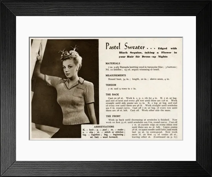 Framed Print : Knitting pattern 1943 Framed Print : Knitting pattern 1943