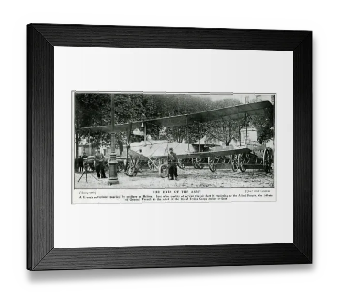 Framed Print : French biplane being guarded at Belfort, WW1 Framed Print : French biplane being guarded at Belfort, WW1