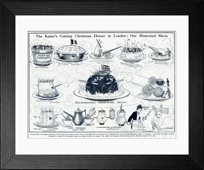 Framed Print : Cartoon, The Kaisers Christmas Dinner in London, WW1 Framed Print : Cartoon, The Kaisers Christmas Dinner in London, WW1