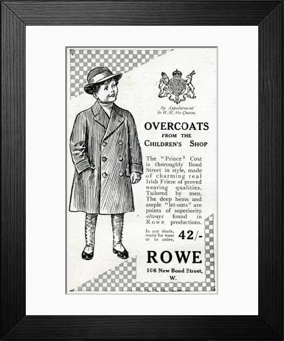Framed Print : Advert for Rowe childrens overcoats 1914 Framed Print : Advert for Rowe childrens overcoats 1914
