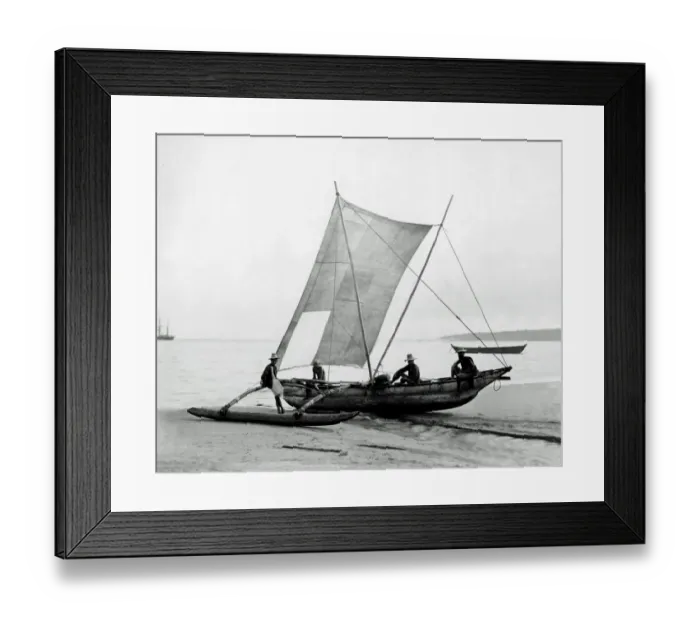 Framed Print : Men with fishing boat, India Framed Print : Men with fishing boat, India