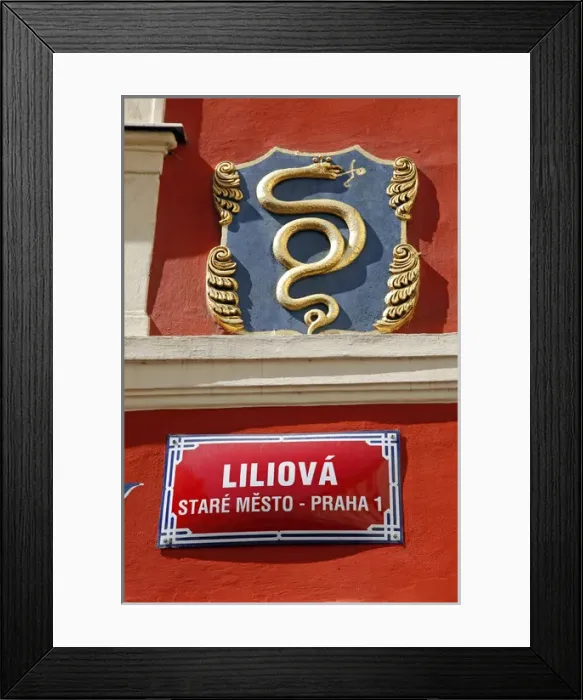Framed Print : Street sign and snake in Prague Framed Print : Street sign and snake in Prague