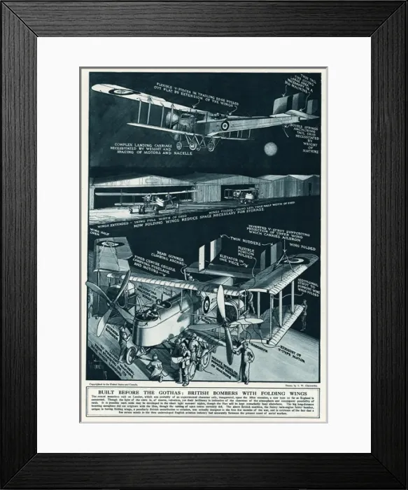 Framed Print : British bombers with folding wings 1918 Framed Print : British bombers with folding wings 1918