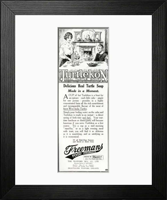 Framed Print : Advert for Freemans Turtlekon soup 1919 Framed Print : Advert for Freemans Turtlekon soup 1919