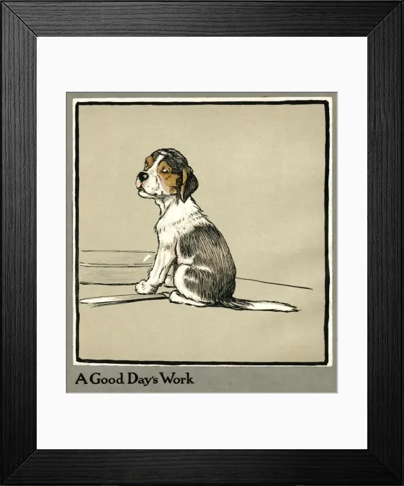 Framed Print : Forager the puppy sits by the empty plate Framed Print : Forager the puppy sits by the empty plate