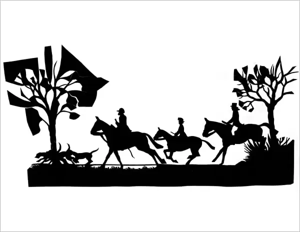 Foxhunting scene in silhouette