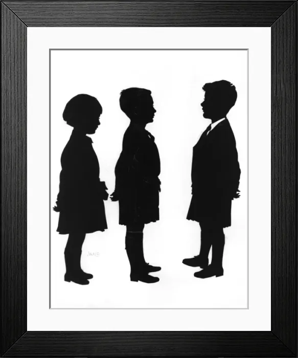 Framed Print : Silhouettes of three children Framed Print : Silhouettes of three children